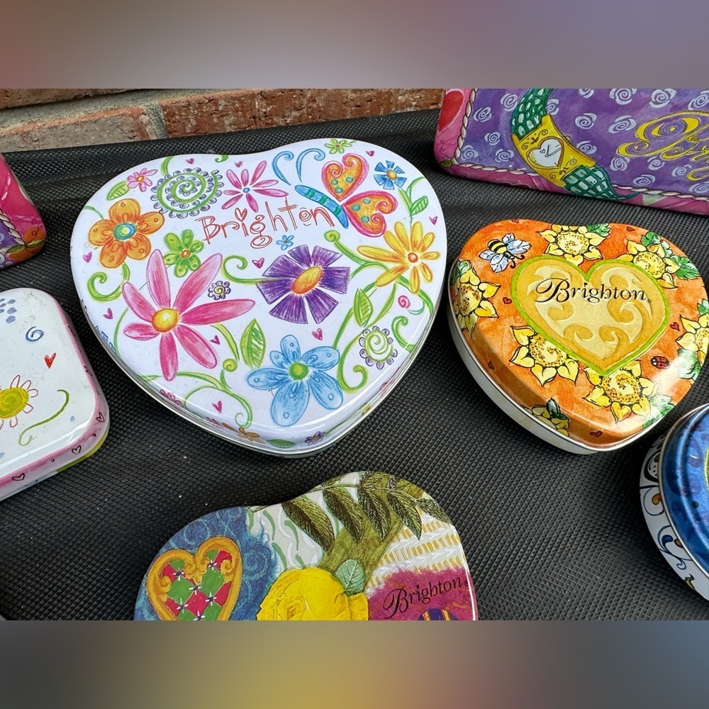 Brighton Empty Metal Tins Assorted Shapes And Sizes Lot Of 9 Various Uses/Colors - Picture 3 of 6